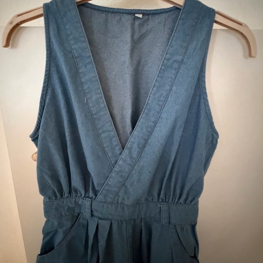 Blue Sleeveless Denim Jumpsuit